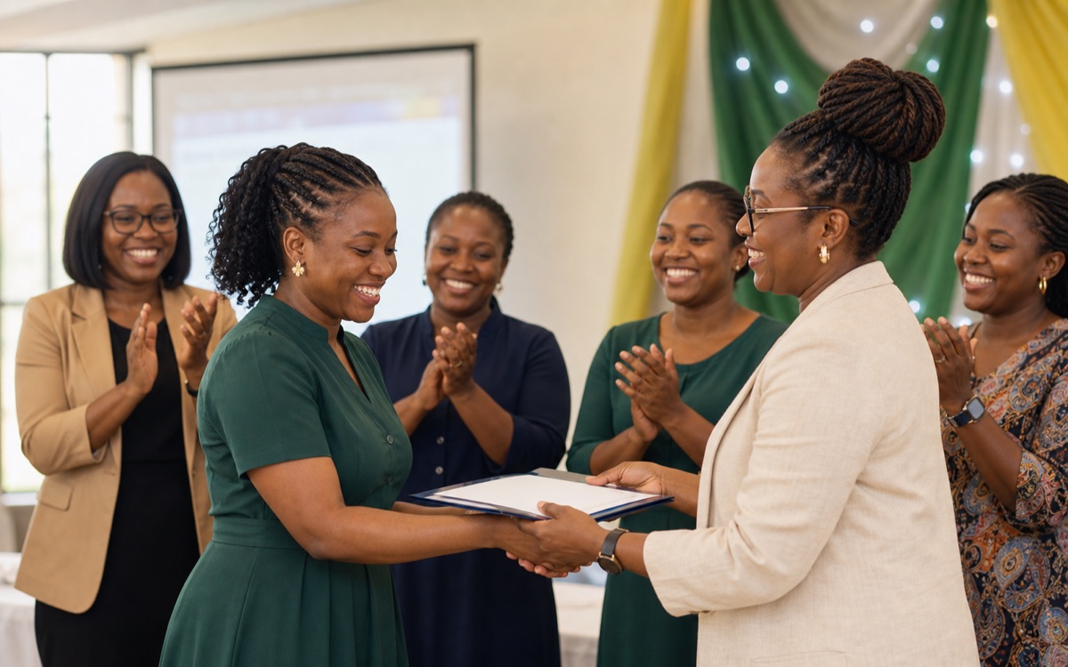 Teachers receiving certificates